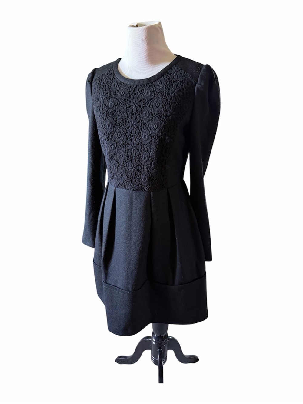 Airu Black Lace Bodice Fit-and-Flare Pleated Mini Dress S Coquette Whimsigoth